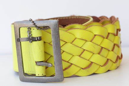 BRAIDED YELLOW Leather Belt, Woven Belt, Large Waist Belt, Chunky Leather Belt, Belt Buckles Women, Leather Belt For Jeans, Boho Yellow Belt