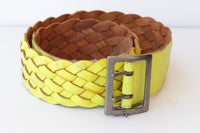 BRAIDED YELLOW Leather Belt, Woven Belt, Large Waist Belt, Chunky Leather Belt, Belt Buckles Women, Leather Belt For Jeans, Boho Yellow Belt