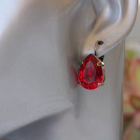 RED DROP earrings, Bridesmaid Dark Red Siam Earrings, Vintage Brass Earrings, Teardrop Earring, Rebeka Wedding Jewelry, Bordeaux Earrings