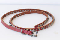 Leather belt, Metal Studs Leather belt, Blue Navy leather belt, Thin leather belt for women, Skinny Red leather belt, Narrow leather belt