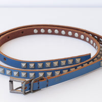 Leather belt, Metal Studs Leather belt, Blue Navy leather belt, Thin leather belt for women, Skinny Red leather belt, Narrow leather belt