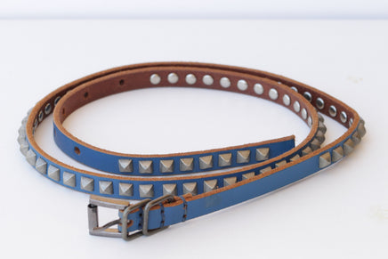 Leather belt, Metal Studs Leather belt, Blue Navy leather belt, Thin leather belt for women, Skinny Red leather belt, Narrow leather belt