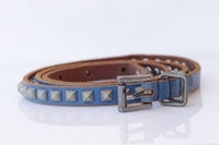 Leather belt, Metal Studs Leather belt, Blue Navy leather belt, Thin leather belt for women, Skinny Red leather belt, Narrow leather belt