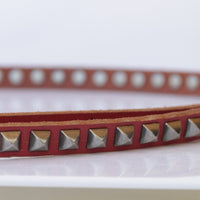 BROWN Leather belt, Metal Studs Leather belt, Dainty leather belt, Thin leather belt for women, Skinny Red leather belt, Narrow leather belt