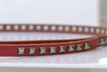 BROWN Leather belt, Metal Studs Leather belt, Dainty leather belt, Thin leather belt for women, Skinny Red leather belt, Narrow leather belt