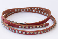 BROWN Leather belt, Metal Studs Leather belt, Dainty leather belt, Thin leather belt for women, Skinny Red leather belt, Narrow leather belt