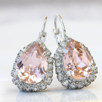 BLUSH SILVER EARRINGS, Morganite Wedding Earrings, Bridesmaids Rebeka Earrings, Bridal Jewelry Gift,Elegant Light Pink Bridal Shower Gift