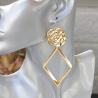 GOLD STATEMENT EARRINGS, Flowers Earrings, Geometric Earrings, Very Long Earrings, Bridal Gold Earrings, Ook Earrings, Oversized Earrings