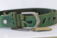 GREEN BELT, Green Leather Belt, Silver Buckle belt, Women&#39;s belt. Jeans belt, Casual Boho belt, Unisex Emerald Green belt, Retro Style belt