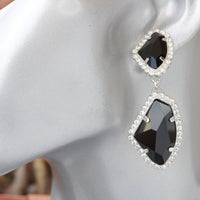 BLACK CHUNKY NECKLACE, Silver Black Necklace, Asymmetric Black Pendant Necklace, Unique Evening Necklace, Formal Statement Large Necklace