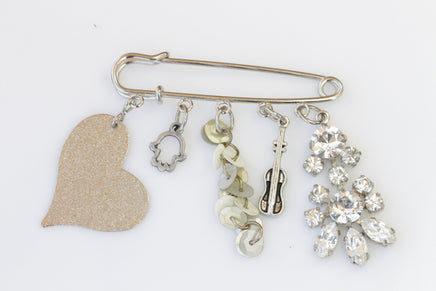 HAMSA BABY CARRIAGE Pin, Heart Shaped Charm, Dangles Charms Brooch to Baby Carriage, Silver Violin  Carriage Safe Pin, Mother Gift