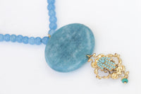 BLUE HAMSA NECKLACE, Evil Eye Necklace, Turquoise Agate Necklace, Hand Of Fatima Gold Pendant, Gold Hamsa Necklace, Beaded Gemstone Necklace