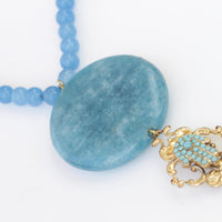 BLUE HAMSA NECKLACE, Evil Eye Necklace, Turquoise Agate Necklace, Hand Of Fatima Gold Pendant, Gold Hamsa Necklace, Beaded Gemstone Necklace
