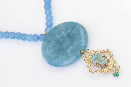 BLUE HAMSA NECKLACE, Evil Eye Necklace, Turquoise Agate Necklace, Hand Of Fatima Gold Pendant, Gold Hamsa Necklace, Beaded Gemstone Necklace