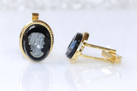 BLACK CUFFLINKS, Cameo Cufflinks, Groom Cufflinks, best man cufflinks,Unique Cuff Links, Silver Oval Cufflinks, Father Of The Bride Cufflink