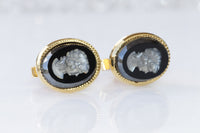 BLACK CUFFLINKS, Cameo Cufflinks, Groom Cufflinks, best man cufflinks,Unique Cuff Links, Silver Oval Cufflinks, Father Of The Bride Cufflink