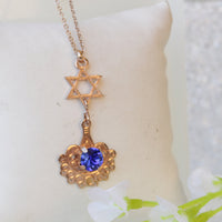 ROSE GOLD STAR Of David Necklace, Jewish Star Necklace, crystals Blue Necklace, Bat Mitzvah Gift, Shield Of David, Star Of David Necklace