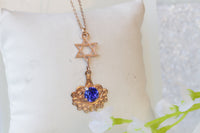 ROSE GOLD STAR Of David Necklace, Jewish Star Necklace, crystals Blue Necklace, Bat Mitzvah Gift, Shield Of David, Star Of David Necklace