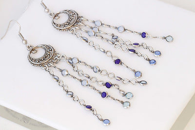 Gipsy Fringes Earrings, TASSEL Earrings, Blue Earrings, Bohemian Dangling Earrings, BOHO EARRINGS, Woman Dangle earrings, Bohemian jewelry