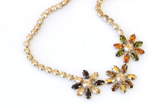 FLOWERS NECKLACE, Topaz Crystal Necklace,  Formal Necklace, Bridal Statement Necklace, Multi colors Necklace,Champagne Orange Green Necklace
