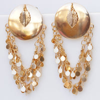ROSE GOLD EARRINGS, Gold Gypsy Earrings, Cha Cha Earrings, Dangling Hoop Stud Earrings, Leaf Jewelry, Fringes Earrings, Formal Jewelry gift