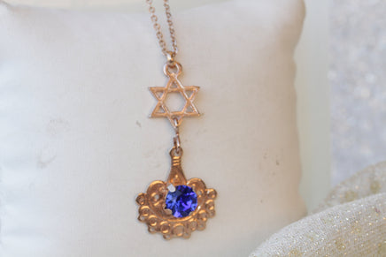 ROSE GOLD STAR Of David Necklace, Jewish Star Necklace, crystals Blue Necklace, Bat Mitzvah Gift, Shield Of David, Star Of David Necklace