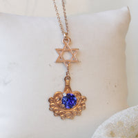 ROSE GOLD STAR Of David Necklace, Jewish Star Necklace, crystals Blue Necklace, Bat Mitzvah Gift, Shield Of David, Star Of David Necklace