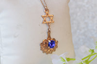 ROSE GOLD STAR Of David Necklace, Jewish Star Necklace, crystals Blue Necklace, Bat Mitzvah Gift, Shield Of David, Star Of David Necklace