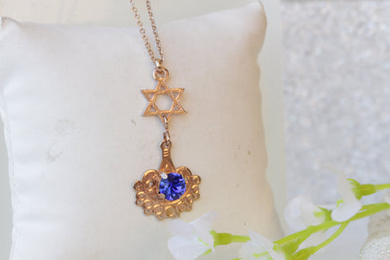 ROSE GOLD STAR Of David Necklace, Jewish Star Necklace, crystals Blue Necklace, Bat Mitzvah Gift, Shield Of David, Star Of David Necklace