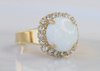 White Opal Gold Ring, Gemstone ring, Circle Opal Ring, October Birthstone, Mothers Adjustable Ring, White Opal jewelry, Opal Crystals Ring