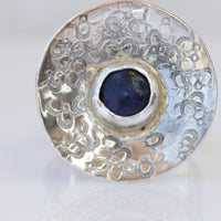 Lapis Silver sterling ring, Blue Lapis Ring, Ornament ring, Gift for her, Lapis Lazuli Ring, Circle blue Ring,Genuine Lapis Gemstone Ring