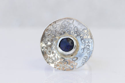 Lapis Silver sterling ring, Blue Lapis Ring, Ornament ring, Gift for her, Lapis Lazuli Ring, Circle blue Ring,Genuine Lapis Gemstone Ring