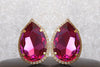 HOT PINK Earrings, Large Stud Earrings, Teardrop Earrings, FUCHSIA Crystal Earrings, Dark Pink Custom Earrings, Pink Statement Big Earring