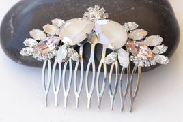 IVORY HAIR COMB, Hair Comb, Bridal Hair Vine, Wedding Opal Hair Comb, White Hair Jewelry, Rhinestone Hair Comb, Morganite Crystals Hair Comb