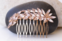 BLUSH PINK HAIR Comb, Bridal Hair Comb, Statement Hair Comb, Crystal , Leaves Hair Comb, Morganite crystals Wedding Hair Accessories, Prom