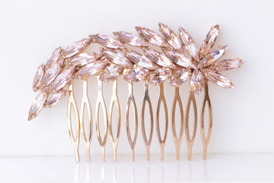 BLUSH PINK HAIR Comb, Bridal Hair Comb, Statement Hair Comb, Crystal , Leaves Hair Comb, Morganite crystals Wedding Hair Accessories, Prom