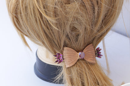 BOW French Barrette, Rose Gold HAIR BARRETTE, Bridal Clip,Filigree Hair Barrette, Amethyst Purple Hair Clip, Hair Ornament Wedding Hair Clip