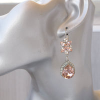 BLUSH DROP EARRINGS, Morganite Crystals Wedding Earrings, Bridesmaids Long Earrings, Bridal Jewelry Gift, Classic And Unique Dangle Earrings
