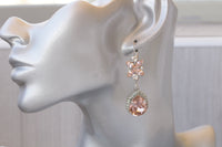 BLUSH DROP EARRINGS, Morganite Crystals Wedding Earrings, Bridesmaids Long Earrings, Bridal Jewelry Gift, Classic And Unique Dangle Earrings