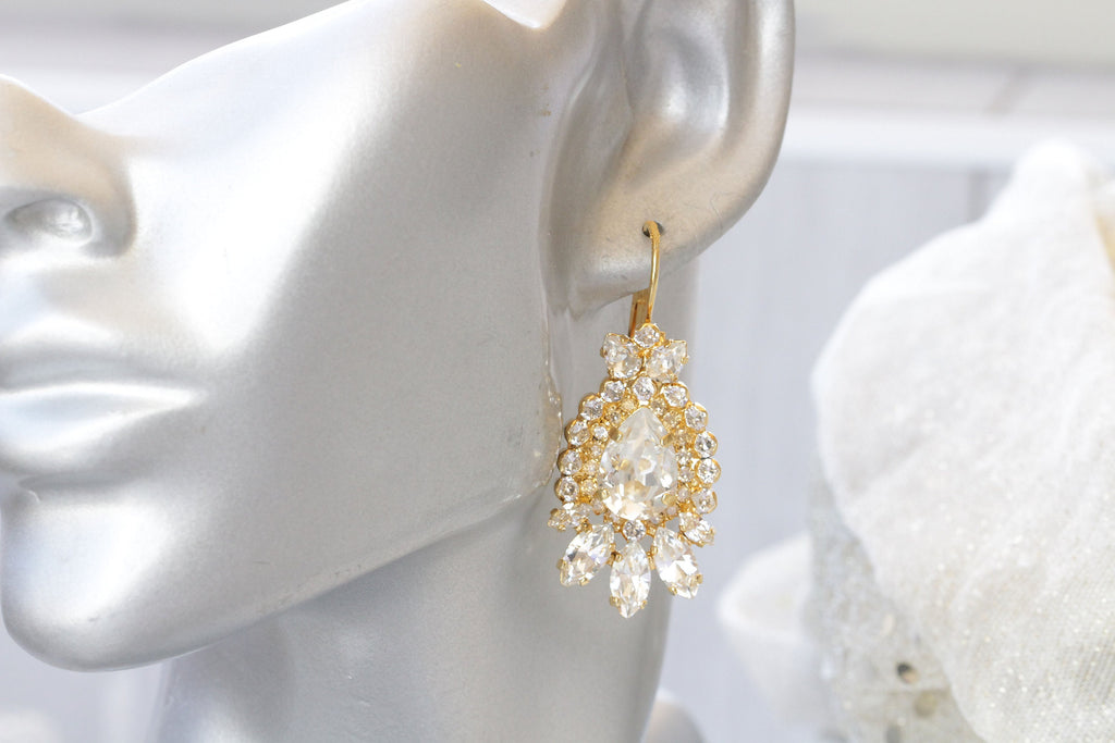 Buy Champagne Bridal Wedding Stud Earrings, Filigree Leaf Swarovski Crystal  and Pearl Wedding Bridal Earrings, Art Deco Bridal Jewelry, ASHTYN Online  in India - Etsy