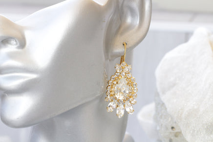 CRYSTAL BRIDAL EARRINGS, Art Deco Bridal Earrings, Drop Earrings, Elegant Gold Teardrop Earrings, Jewelry For Bride, Crystal Wedding Jewelry