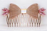 BOW COMB HAIR ,Pink Comb hair, Bridal Hair Jewelry, Rose Gold Comb Hair, Extra Large Comb Hair,Hair Ornament Jewelry ,Wedding Comb Hair Veil