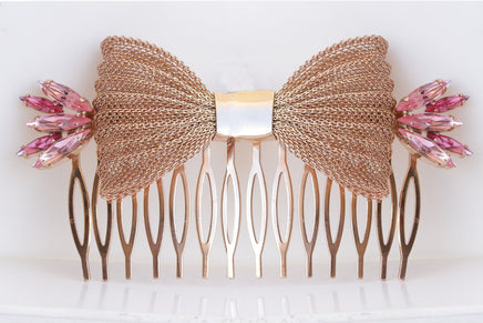 BOW COMB HAIR ,Pink Comb hair, Bridal Hair Jewelry, Rose Gold Comb Hair, Extra Large Comb Hair,Hair Ornament Jewelry ,Wedding Comb Hair Veil