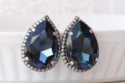 NAVY BLUE Earrings, Large Stud Earrings, Teardrop Earrings, Evening Crystal Earrings, Dark Blue Custom Earrings, Topaz Statement Big Earring