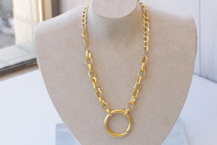 GOLD PLATED NECKLACE, Circle Pendant Necklace, Chunky Gold Necklace, Gourmet Necklace,Classic Jewelry, Gift For Woman, Evening Gold Necklace