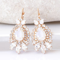 IVORY BRIDAL EARRINGS, Art Deco Bridal Earrings, Drop Earrings, Elegant Rose Gold Opal Earrings, Jewelry For Bride, Cream Wedding Jewelry