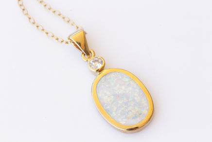 WHITE Opal necklace, Gemstone opal pendant necklace, Fire opal jewelry, Gold Filled with opal necklace, October Birthstone, Crystal and Opal