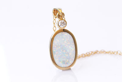 WHITE Opal necklace, Gemstone opal pendant necklace, Fire opal jewelry, Gold Filled with opal necklace, October Birthstone, Crystal and Opal