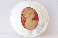 RED CAMEO BROOCH, Shell Cameo Brooch, Vintage Cameo Brooch, Circle Cameo Brooches, Large Brooch, Statement handmade Brooch, Jacket Brooch