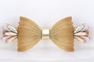 GOLD BOW French Barrette, Gold Hair Barrette, Bridal Clip, Filigree Hair Barrette, Ab Crystal Bow Hair Clip, Hair Ornament Wedding Hair Clip
